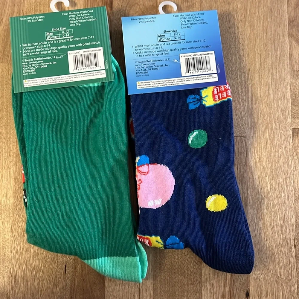 Andes Thins Dubble Bubble Logo Unisex 2 Pair Crew Socks NWT